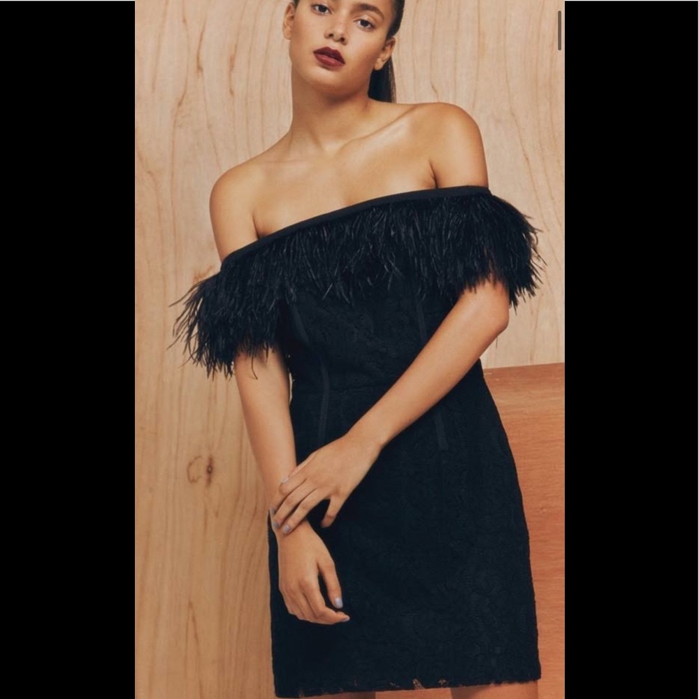 Topshop Feather Trim Lace Off the Shoulder Dress